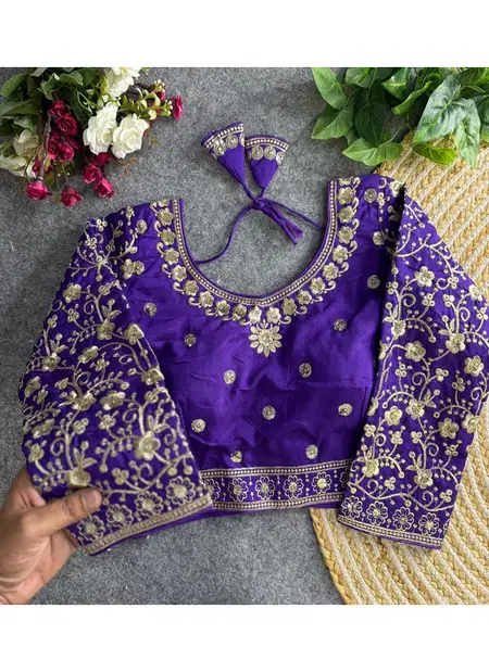 Heavy Pure Vichitra Silk Jari Embroidery & Sequence Work Blouses Suppliers In India